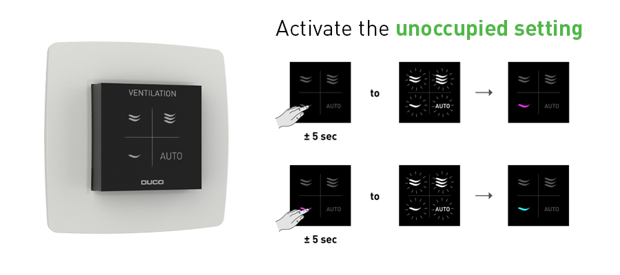 How to activate the unoccupied setting on a DucoBox ventilation system