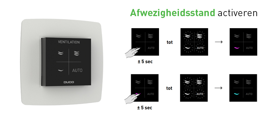 Hoe activeer je de afwezigheidsstand op een DucoBox ventilatiesysteem