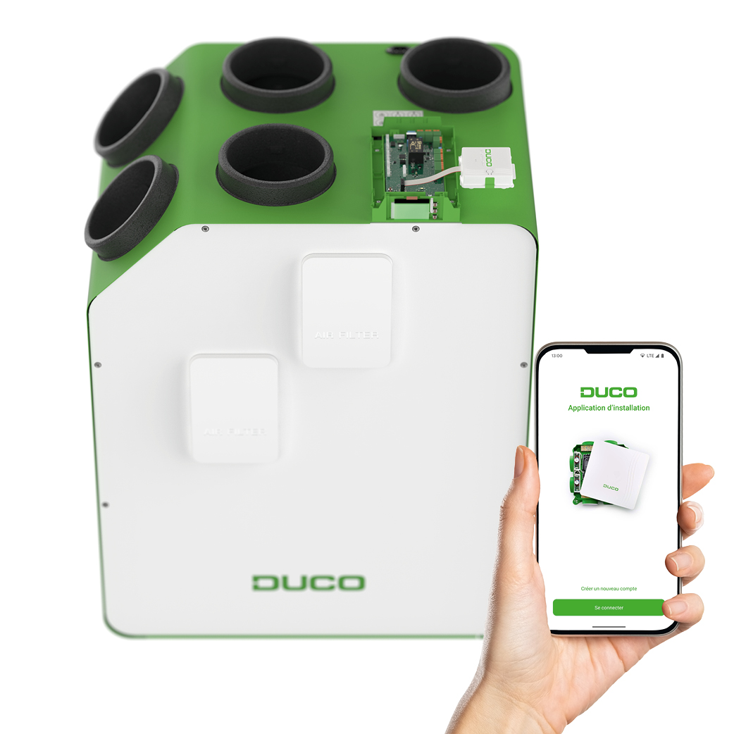 DucoBox Energy Premium avec l'Application DUCO Installation - aide pendant l'installation d'une VMC DUCO