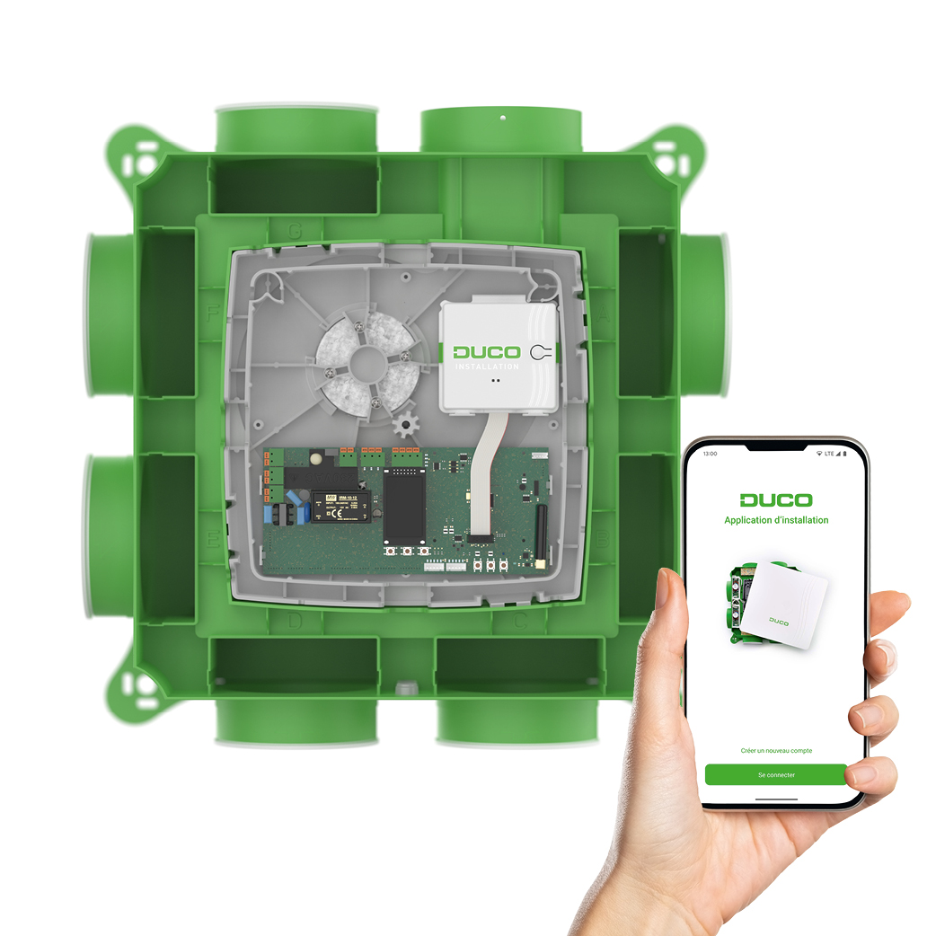 DucoBox Focus avec le Kit d'installation et l'Appli Duco Installation