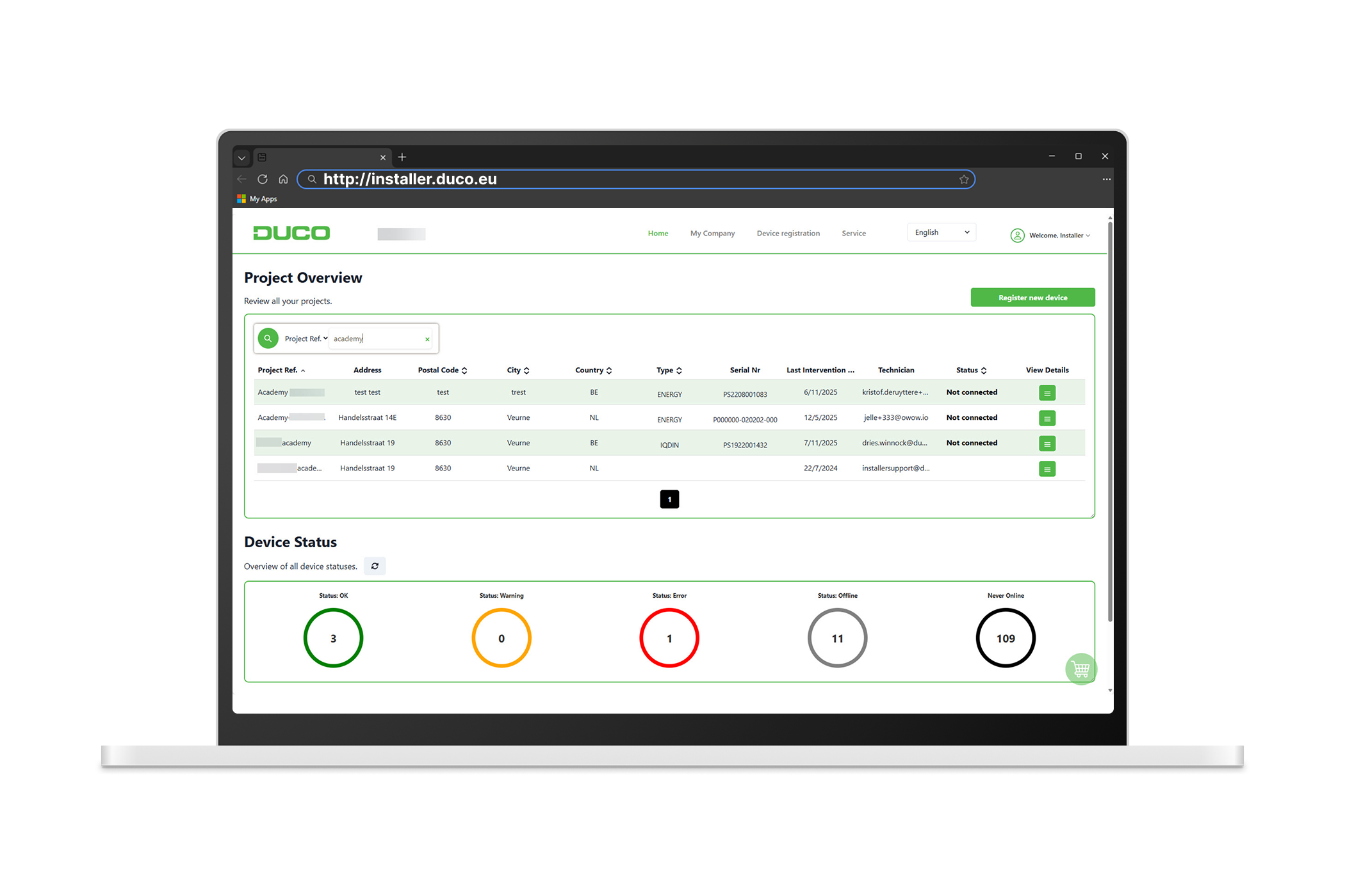 Duco Installer Portal