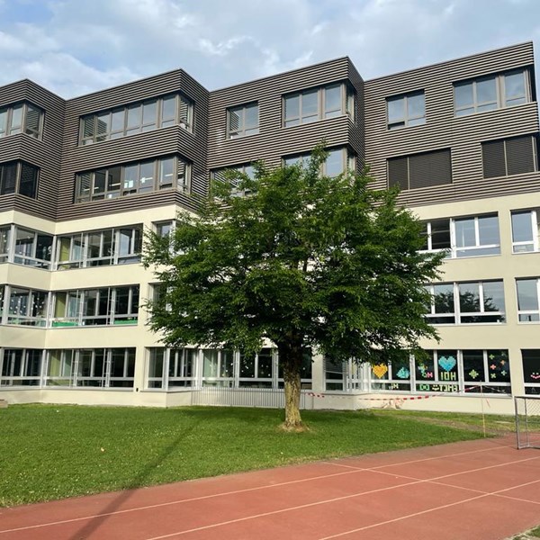 Aesthetic added value for Grundschule Richterswil with DucoWall Screening louvres